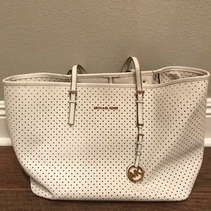 White Perforated Michael Kors jetsetter tote